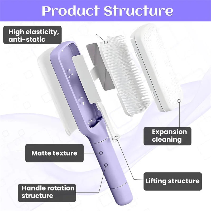 Escova de Cabelo Autolimpeza Escova de Cerdas Retráteis Escova de Cabelo Antiestática Massageador de Couro Cabeludo Pente com Botão para Queda de Cabelo Pente para Remoção de Cabelo com Bolsa de Ar