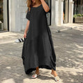 Mulheres Decote Em V Manga Curta Solta Vestido De Linho De Algodão Moda Verão Feminino Oversized S-5XL Longo Maxi Vestido JYFS-3029
