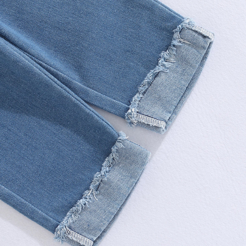 Conjuntos de roupas de verão para meninas Moda Kid Crianças Rosa Sem Mangas Camisola de Penas + Calças Jeans com Bolsos