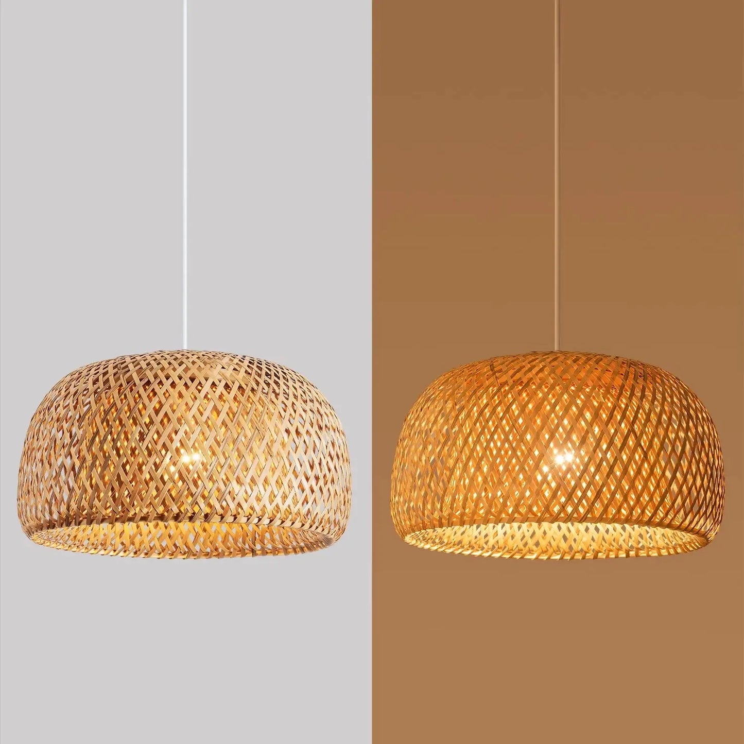 Lanterna de bambu Lâmpada pendente de vime de vime natural E27 Lustres Abajures de bambu tecidos à mão Luminárias Luminárias Penduradas