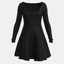 Vestidos femininos Mia Muse para todas as estações Namoro francês Cor sólida Bainha de alface Manga comprida Decote redondo Mini vestido de festa com babados