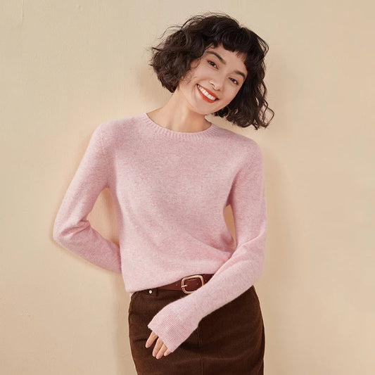 Pulôver feminino outono/inverno 100% puro suéter de caxemira casual suéter de malha gola redonda solto Tops básico versátil Blusa