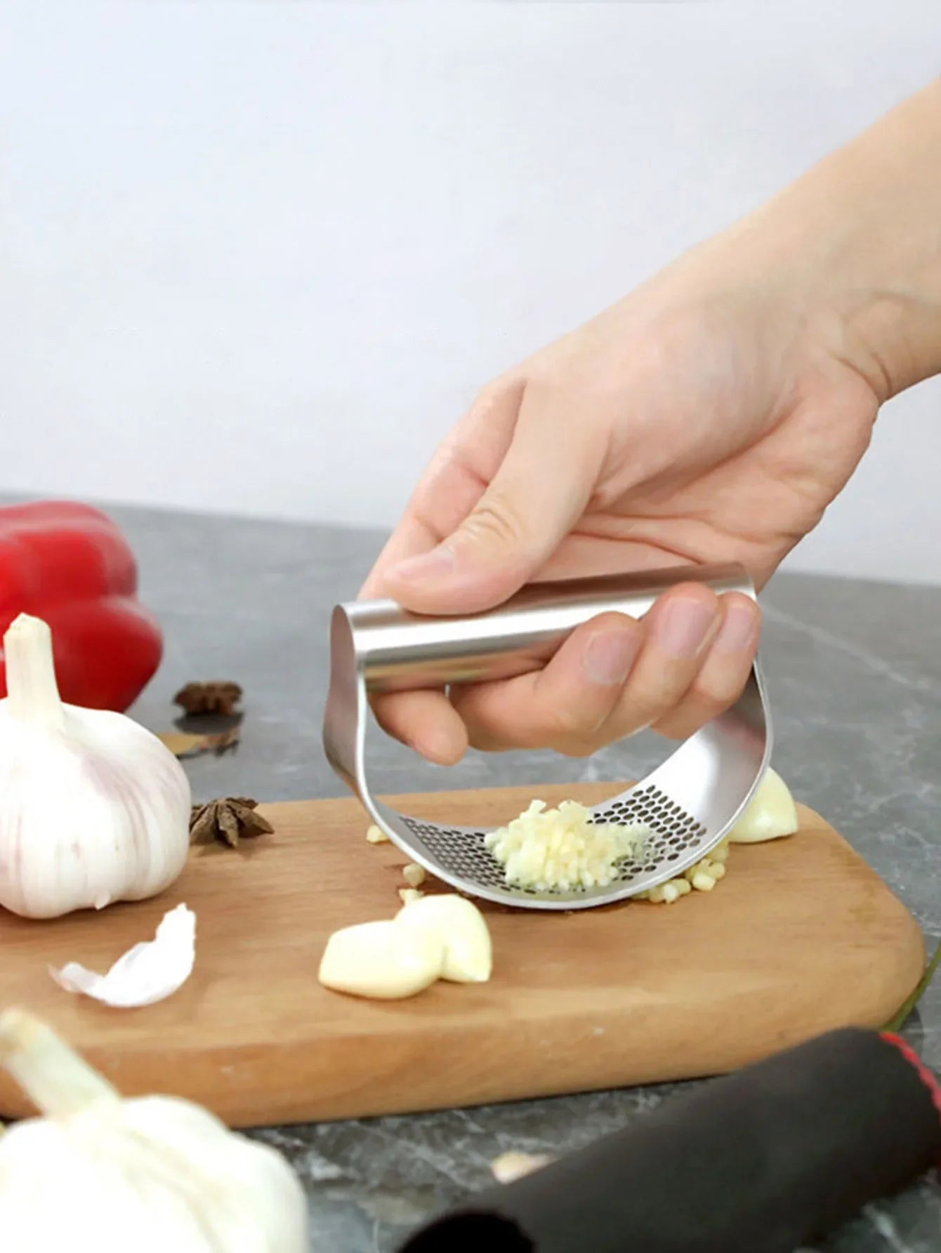 Picador de Alho Manual de Aço Inoxidável, Triturador de Alho para Frutas & Legumes, Ferramenta de Processador de Alimentos de Cozinha