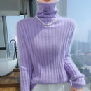 Pilha pescoço camisola mulheres 2025 outono einverno novo 100% puro vison cashmere camisola moda feminina malha pulôver de manga comprida