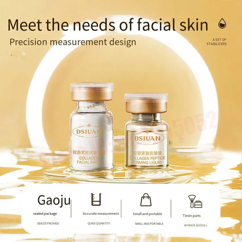 1 Caixa de Máscara em Pó Liofilizado de Peptídeo de Colágeno Set Levanta e Firme o Rosto em V Ácido Hialurônico Clareia, Hidrata e Rejuvenesce a Pele