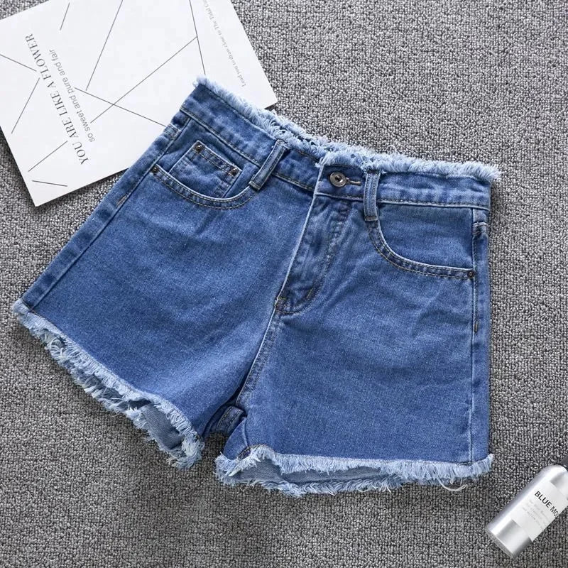 2023 Verão Mulher High Haist Jeans Shorts Moda Ásperas Denim Calças Curtas Colegial Calças Casuais Azul Preto Branco Jeans