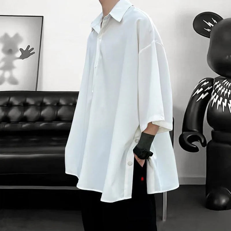Camisa de manga curta de verão para homens de grandes dimensões preto branco camisa streetwear coreano solto camisas de seda de gelo dos homens camisa casual m-3xl