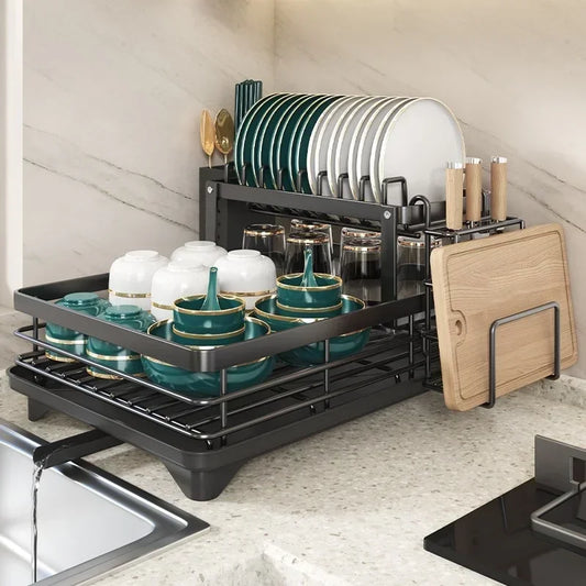 Rack de armazenamento de talheres de aço carbono Rack de escorredor Rack de secagem para pratos, facas e garfos Ferramenta de armazenamento de cozinha de drenagem de bancada