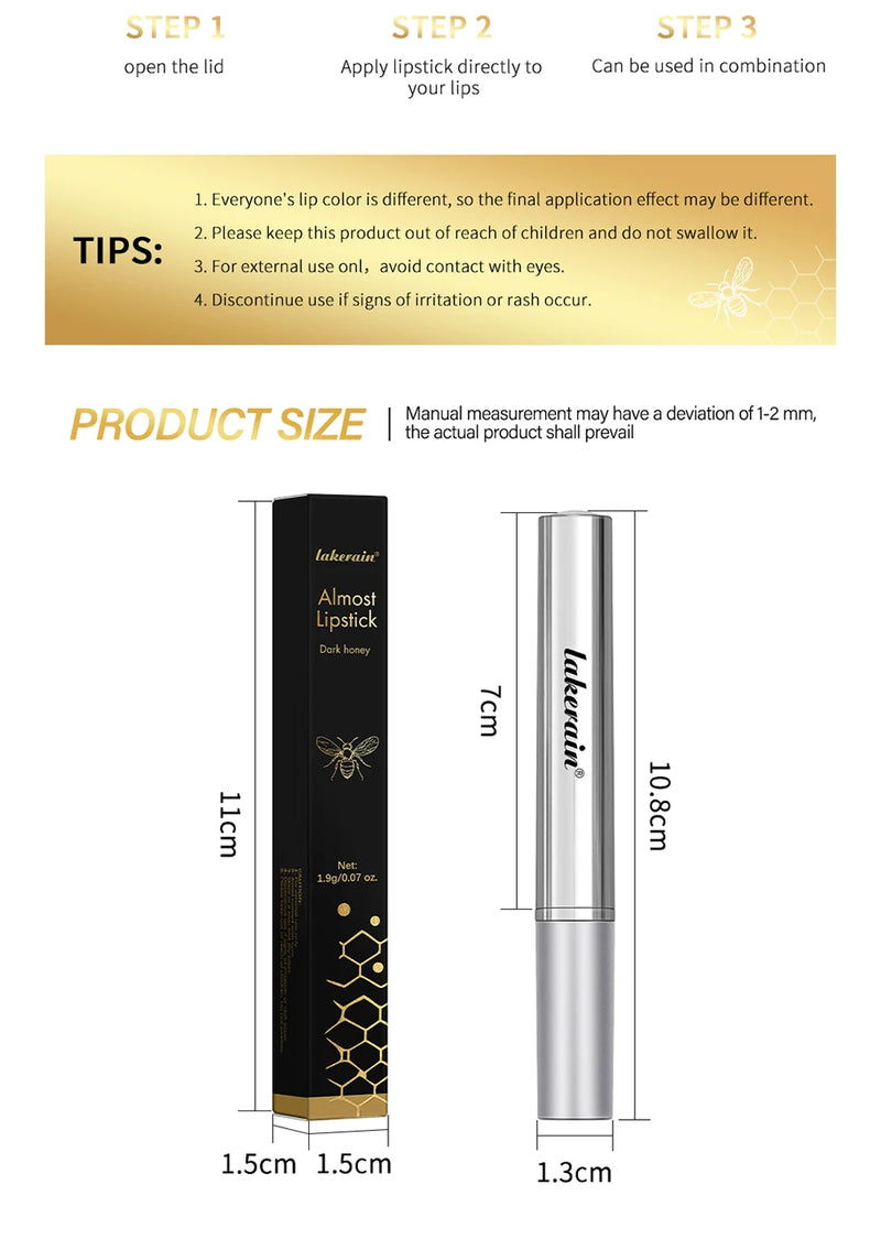 Batom Hidratante de Mel Preto de Longa Duração, Natural, Volumizador de Lábios, Maquiagem, Gloss Preenchedor de Lábios, Cosméticos Esfoliantes para os Lábios