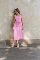 Vestido de cintura alta com suspensório respirável de algodão e linho Verão europeu e americano Novo estilo de férias saia longa para mulheres