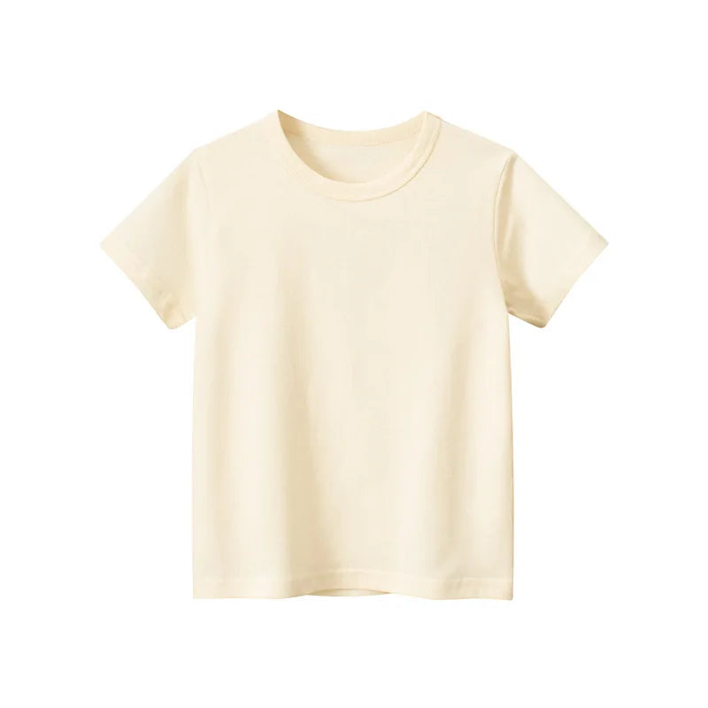 2024 Verão Meninas Meninos Camisetas Sólidas Roupas 100% Algodão Puro Manga Curta Amarelo Vermelho Verde Crianças UnderShirt Bottomming Roupas