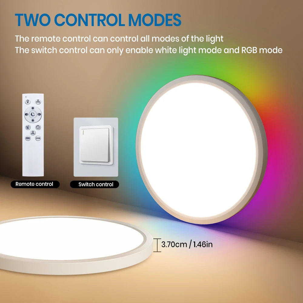 Luz de teto LED 220V regulável com controle remoto 24W 2700LM RGB 3000K-6500K Lâmpada redonda de teto para sala de estar Quarto