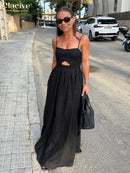 Clacive Sexy Loose Black Cotton Womens Dresses 2024 Summer Strap Sleeveless Ankle Length Dress Elegant Hollow Out Female Dress