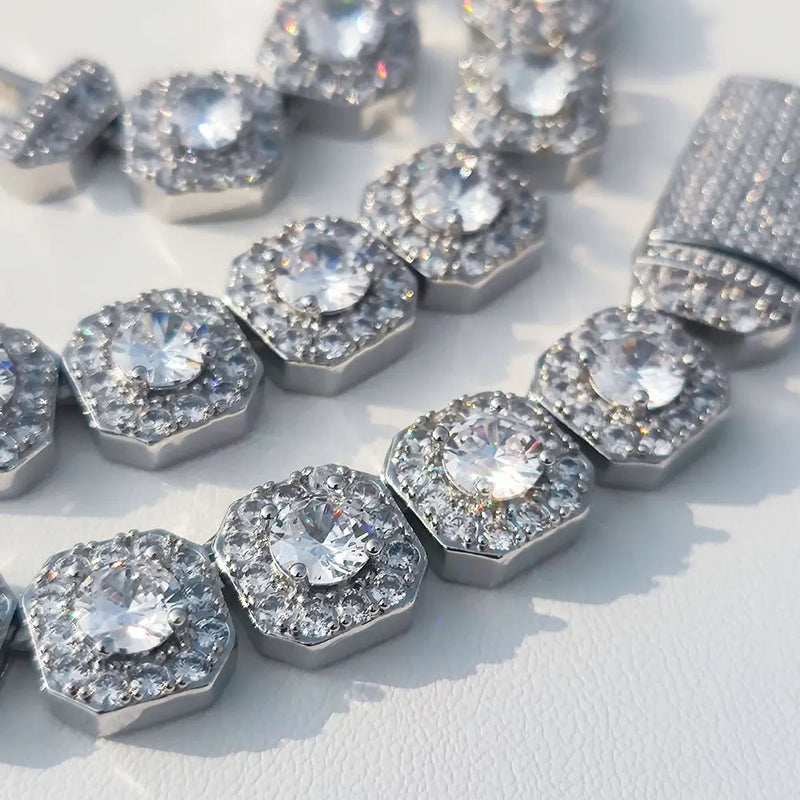 10 / 12MM Clustered Tennis Chain para Homens Colar Hip Hop Iced Out Zircônia Latão Rapper Rock Gargantilha Jóias