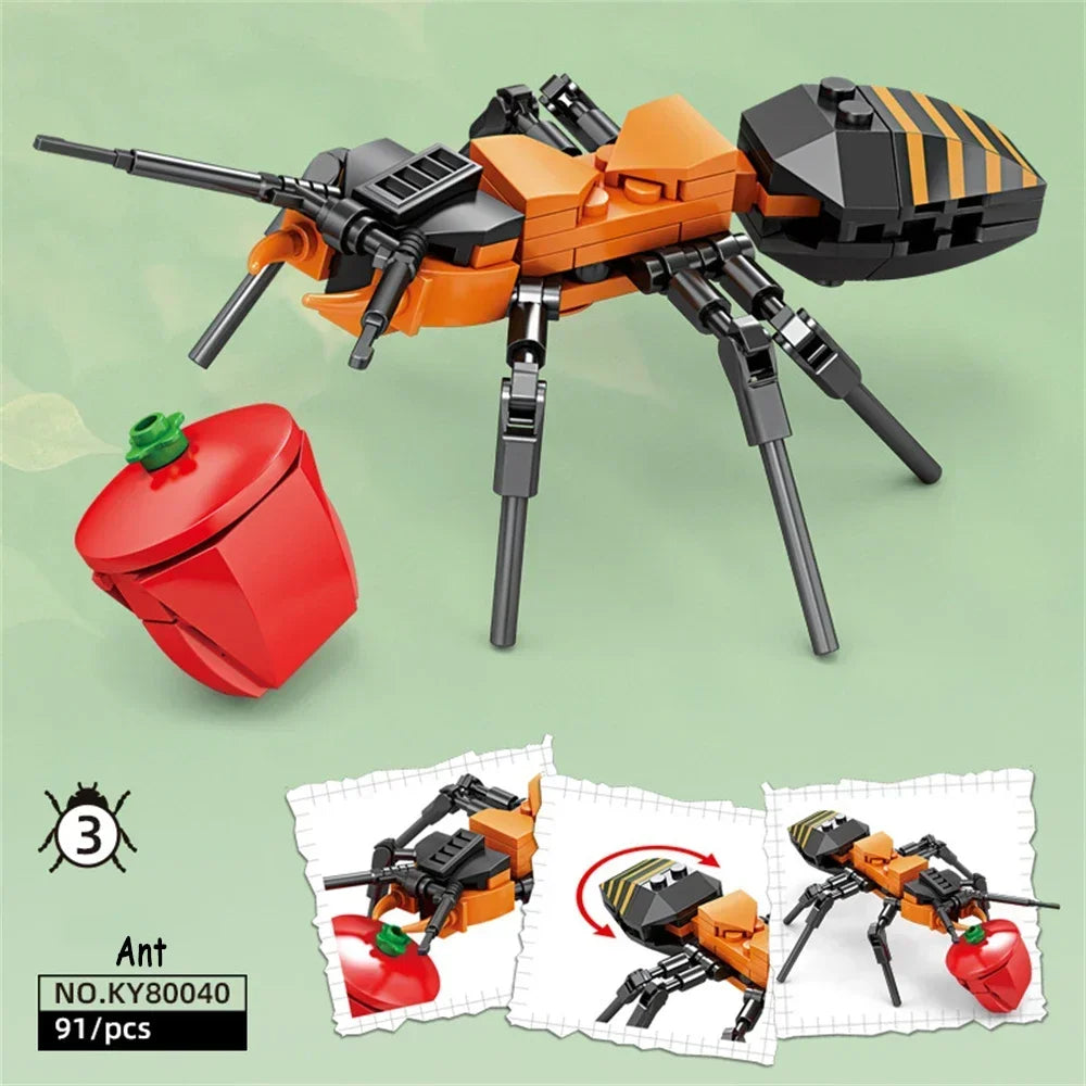 Conjunto de Brinquedos de Blocos de Construção de Insetos Joaninha - Brincadeira Duradoura para Crianças, Ótimos Modelos Colecionáveis Libélula Mantis Mosca Doméstica & Mais