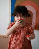 2024 Verão Floess Roupas Infantis Bebê Meninas Vestido de Algodão Xadrez Morango Manga Curta Camisetas Shorts Ternos Roupas Infantis