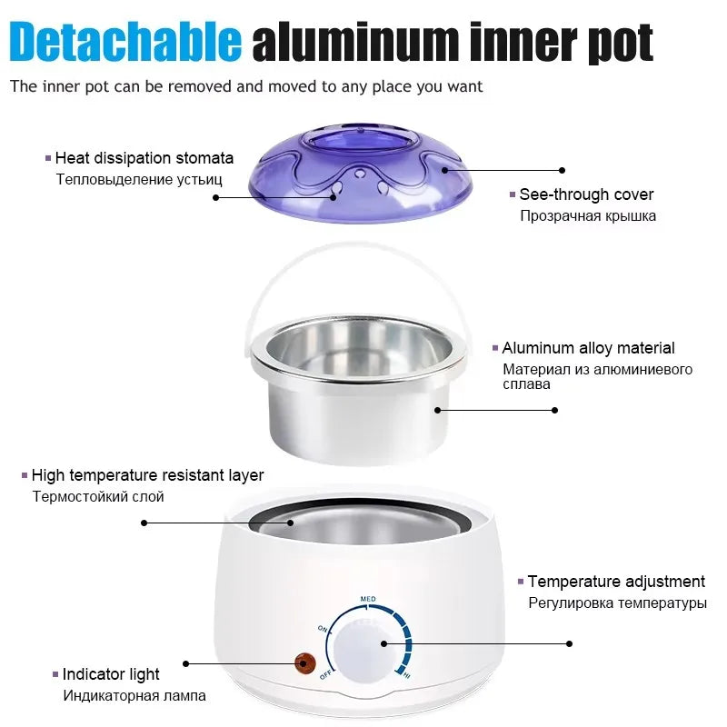 Máquina de aquecimento de cera para depilação Wax Beans Aquecedor Depilatório Pote de fusão de cera Depilação Depilador Aquecedor Kit de máquina de cera