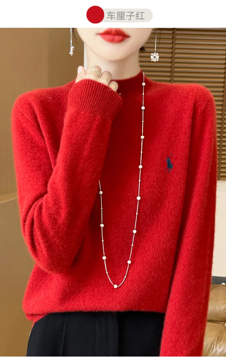 2025 Outono/Inverno Feminino Novo Moletom Com Capuz De Caxemira Elegante Bordado Meio Alto Gola Macia Caxemira Explosiva100% Lã Australiana