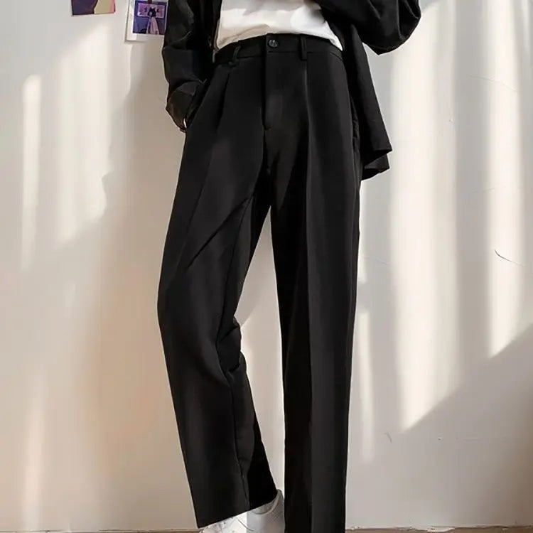 Primavera Outono Moda Cintura Alta Calças Casuais Roupas Masculinas Temperamento Sólido Solto Todos os Bolsos Estilo Coreano Calças Y2K