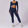 2 Peças Mulheres Treino Conjunto de Ioga Treino Sportswear Roupas de Ginástica Fitness Manga Comprida Crop Top Leggings de Cintura Alta Ternos Esportivos