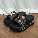Novo urso preto e branco com sola grossa sandálias e chinelos femininos E19