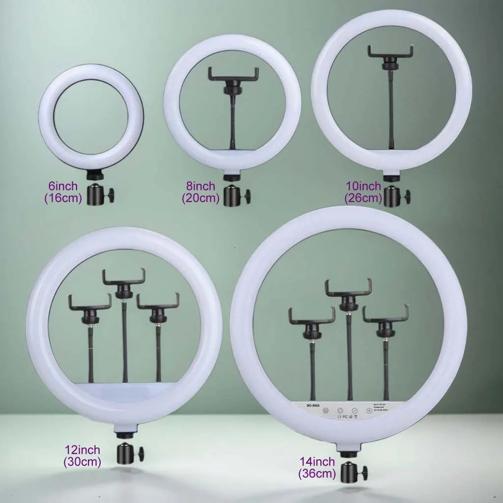 Luz de Anel LED 14 polegadas para Fotografia - Tripé com Luz de Anel para Transmissão ao Vivo