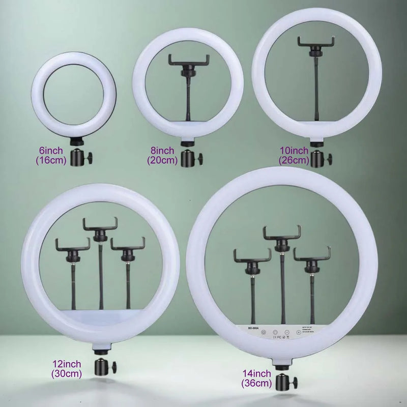 Luz de Anel LED 14 polegadas para Fotografia - Tripé com Luz de Anel para Transmissão ao Vivo