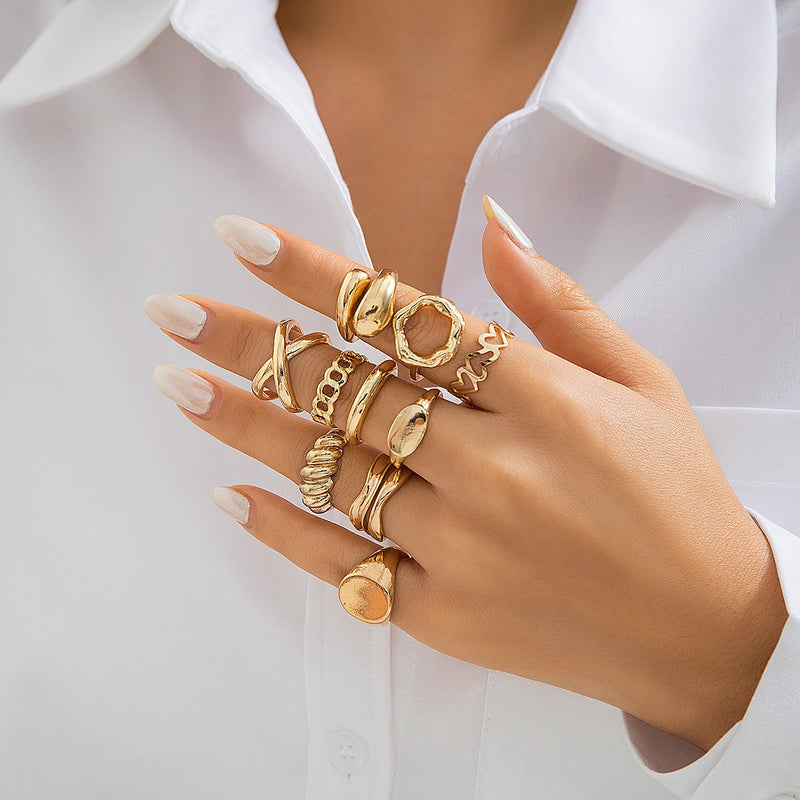 Lacteo Trendy Geometric Cuff Rings Set para Mulheres Metal Ajustável No Dedo Anel Senhoras Moda Declaração Jóias Festa Novo