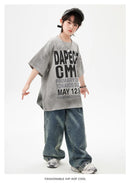 Meninas Meninos Hip Hop Dança de Salão Trajes 4 Crianças Cinza Camiseta Azul Denim Jeans Calças Jazz Dança Roupas Criança Palco Dancewear