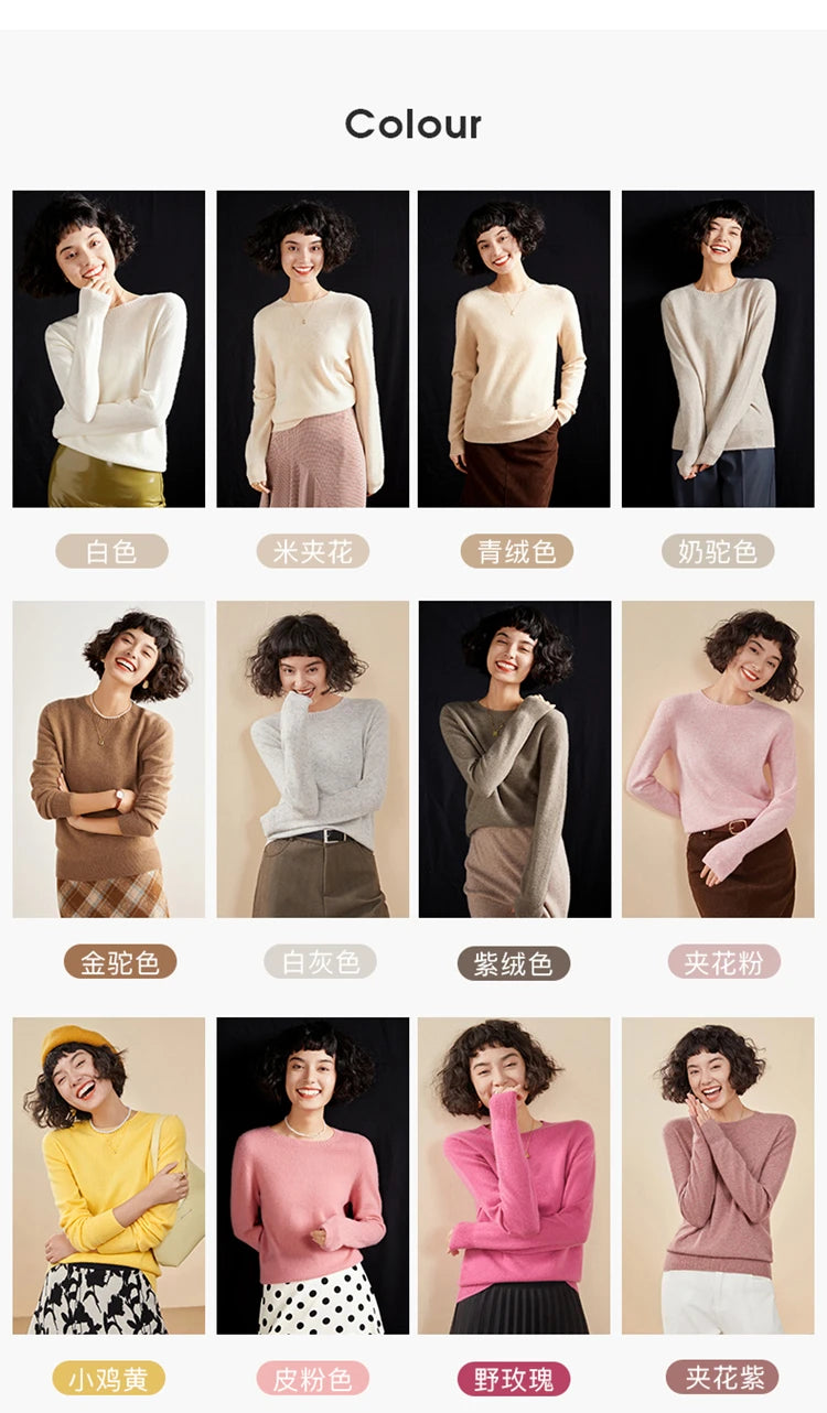 Pulôver feminino outono/inverno 100% puro suéter de caxemira casual suéter de malha gola redonda solto Tops básico versátil Blusa