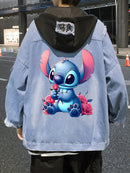 Lilo&stitch Hip Hop Jaquetas Jeans com Capuz para Homens Roupas Femininas Outono Inverno Jaqueta Masculina Patchwork Jaqueta Jeans Streetwear Roupas