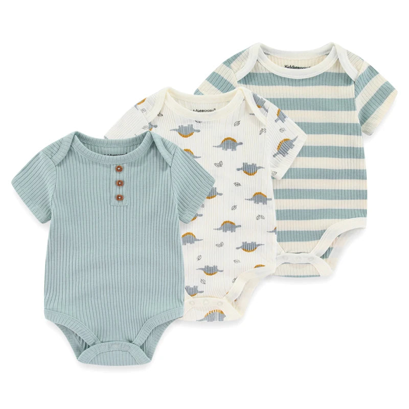 Kiddiezoom 3 PCS Moda Verão Manga Curta Cartoon Baby Bodysuit Algodão Recém-nascido Menino Menina Roupas