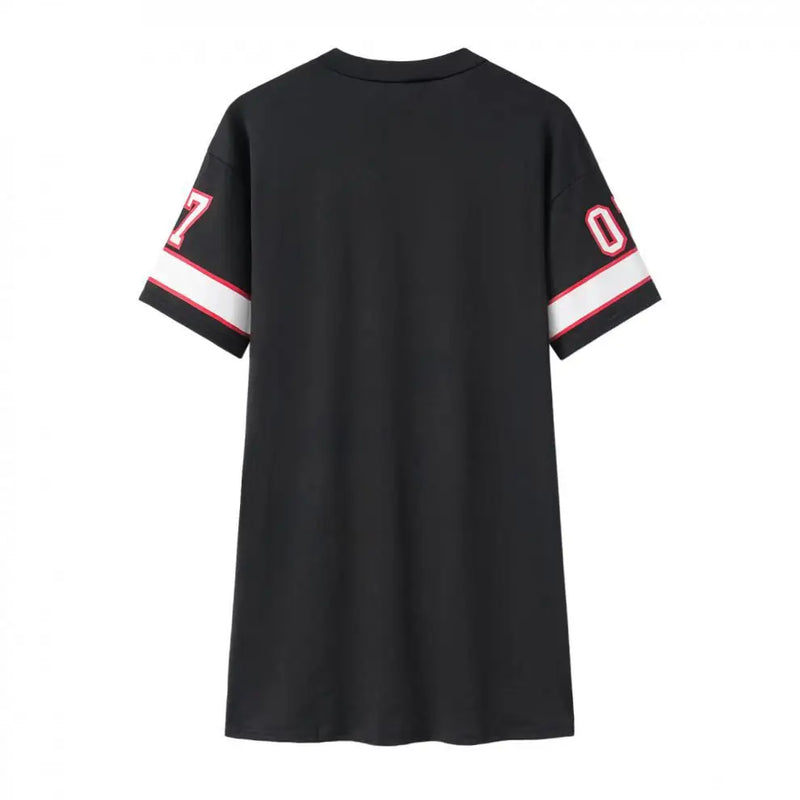 2024 Nova Moda Decote Em V Rainha Letras Vestido Estampado Manga Curta Basquete Estilo Esportivo Sexy Solto Roupas Femininas Streetwear