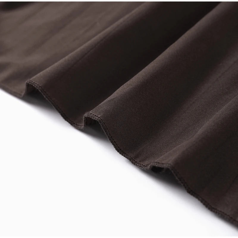 2025 Chic Splicing Brown Meia Manga Maxi Vestido Feminino Casual Plissado A Linha Slim Vestidos Femininos Escritório Comutar Vestes de Rua