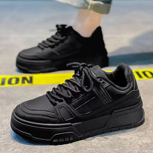 Sapatos Masculinos Black Knight Primavera Na Moda Versátil Esporte Casual Preto Puro Baixo Top Plataforma Aumentar Pão Sapatos da Moda