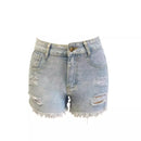 Denim Rasgado Shorts Mulheres Buraco Jeans Duplo Lado Dividido Zíper Sexy Slim Fit Angustiado Calças Curtas Cintura Alta Streetwear 2025