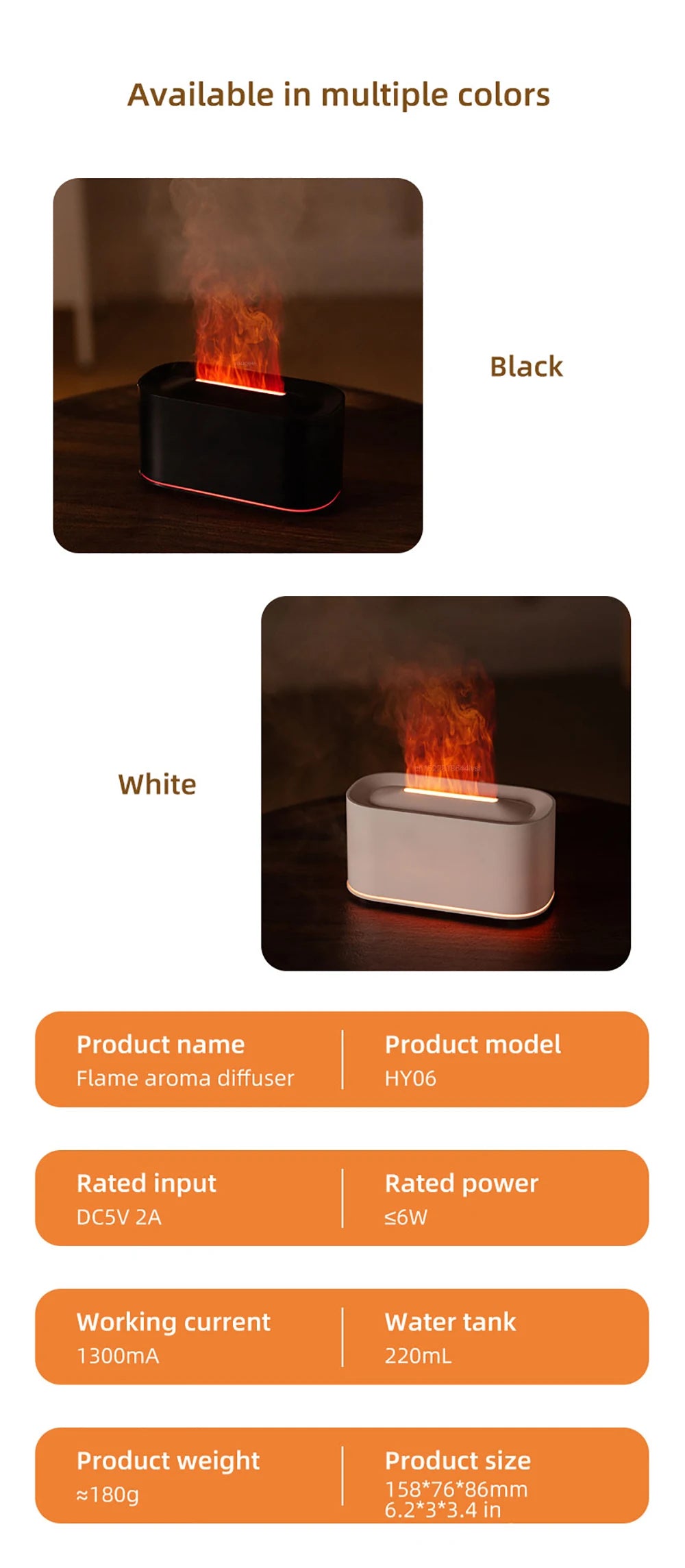 Humidificador de Aromas com Chama Difusor