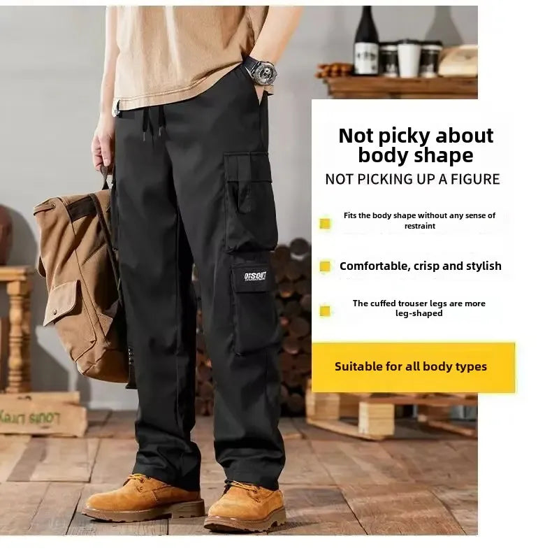 2024 Novas Calças Cargo Masculinas Soltas de Perna Reta Multi-Bolso Calças de Trabalho Vintage Calças Casuais Versáteis Modernas Primavera Outono