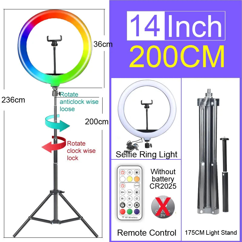 Luz de Anel LED 14 polegadas para Fotografia - Tripé com Luz de Anel para Transmissão ao Vivo