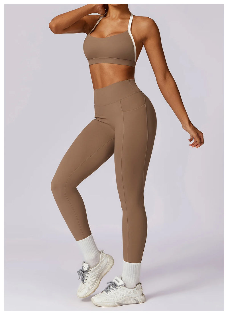 2 Peças Mulheres Treino Conjunto de Ioga Treino Sportswear Roupas de Ginástica Fitness Manga Comprida Crop Top Leggings de Cintura Alta Ternos Esportivos