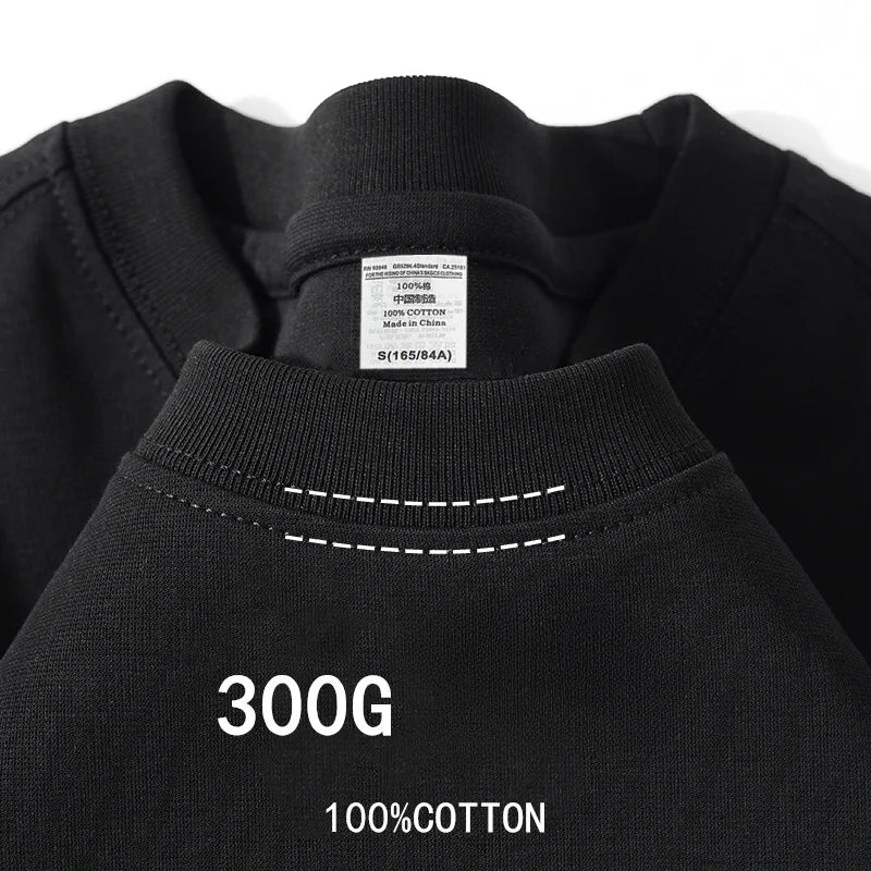 Camiseta de algodão de verão resistente 300 gramas algodão puro americano manga curta camiseta masculina casual base top camiseta grande