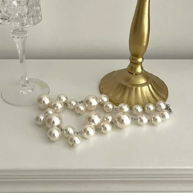 Colar de Pérola Imitada Elegante para Mulheres, Colar Choker com Grandes Pérolas, Colares para Festa, Casamento, Colar de Noiva, Joias, Presentes para Meninas