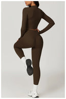 3 PCS Conjunto de Yoga Conjuntos de Treino Feminino Sportswear Roupas de Ginástica Fitness zíper Manga Comprida Cintura Alta Leggings Ternos Esportivos Terno de Ioga