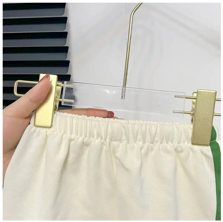 2024 Novo Terno de Manga Curta para Crianças Listrado Meninas Meninos Conjunto Tops de Verão + Roupas de Bebê Curtas para Uso Infantil