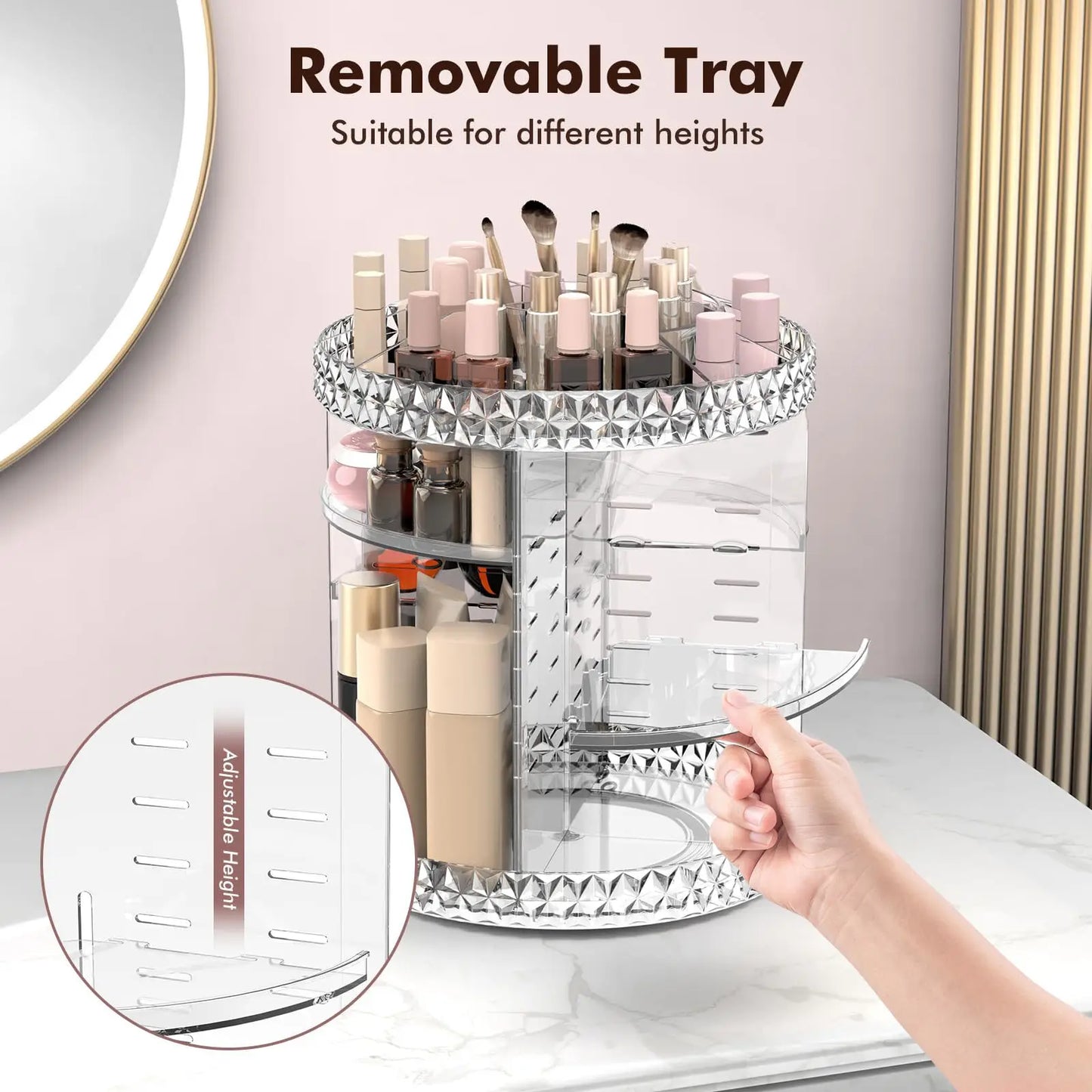 Armário de Armazenamento de Cosméticos Transparente Rotativo com Prateleira de Acrílico de Alta Capacidade