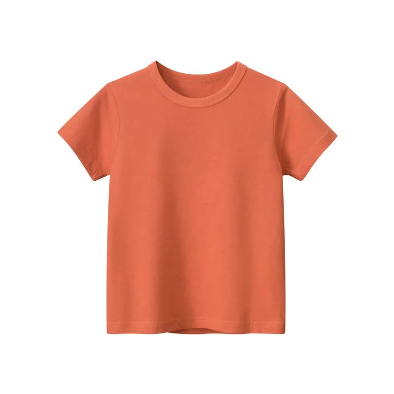 2024 Verão Meninas Meninos Camisetas Sólidas Roupas 100% Algodão Puro Manga Curta Amarelo Vermelho Verde Crianças UnderShirt Bottomming Roupas