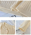 Suéter de malha feminina com decote em O Botão Pulôveres Primavera Outono Suéteres Básicos para Feminino Pulôver Slim Sólido Negrito Listradas Tops