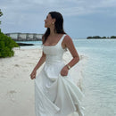 Elegante Branco Plissado A Linha Grande Hem Vestido de Festa Moda Feminina Slash Neck Slim Backless Vestidos 2025 Vestes Femininas Do Clube Verão