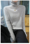 Pilha pescoço camisola mulheres 2025 outono einverno novo 100% puro vison cashmere camisola moda feminina malha pulôver de manga comprida