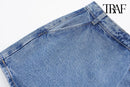 TRAF Verão Feminino Novo Jeans Moda Street Wash Jeans Botão Frontal Mini Saia Sexy Slim Blue Jeans Saia Centenas de Calças